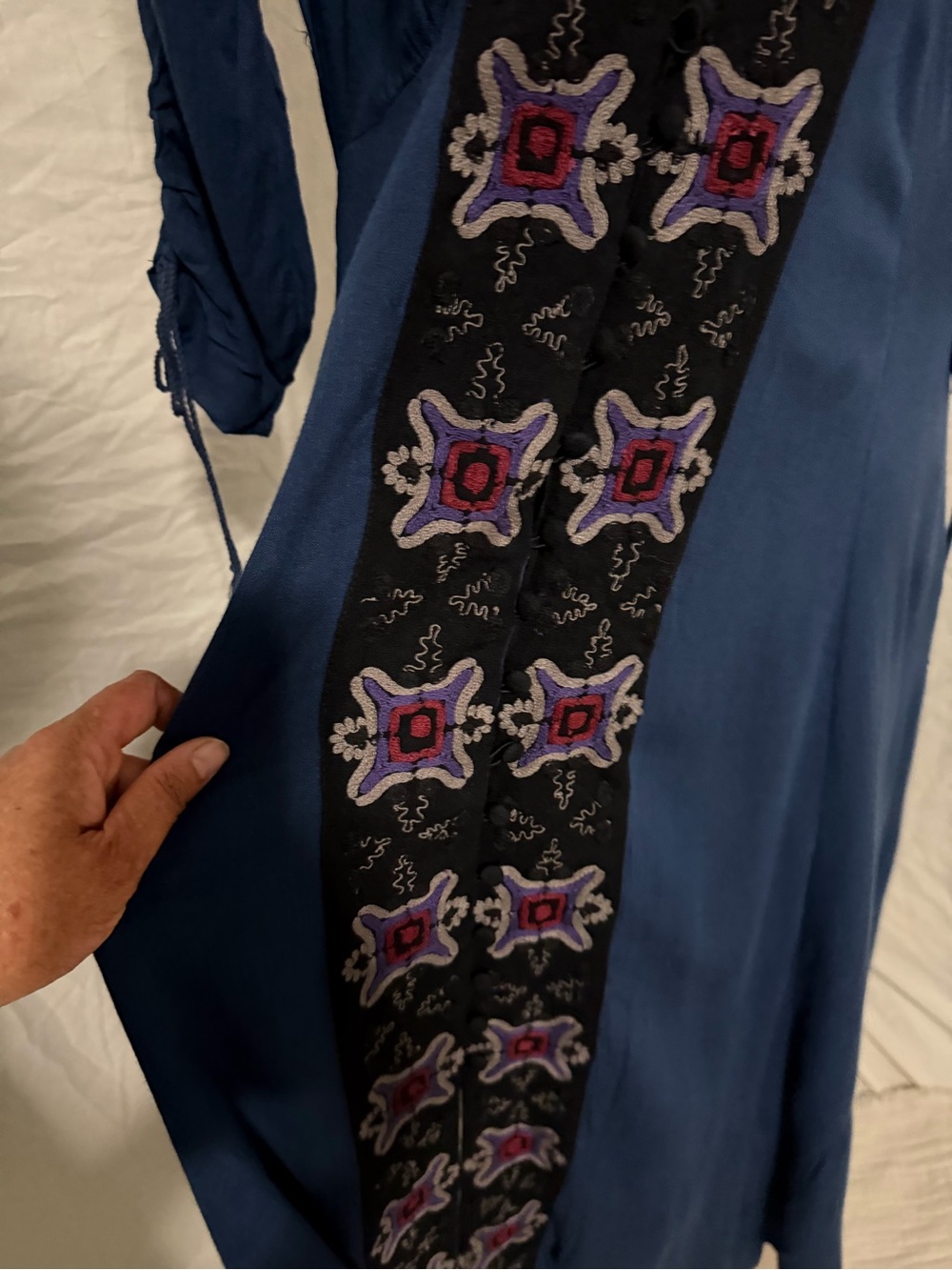 Free People Journey To Horizon maxi embroidered  v neck dark blue dress modest 6 - Picture 8 of 13
